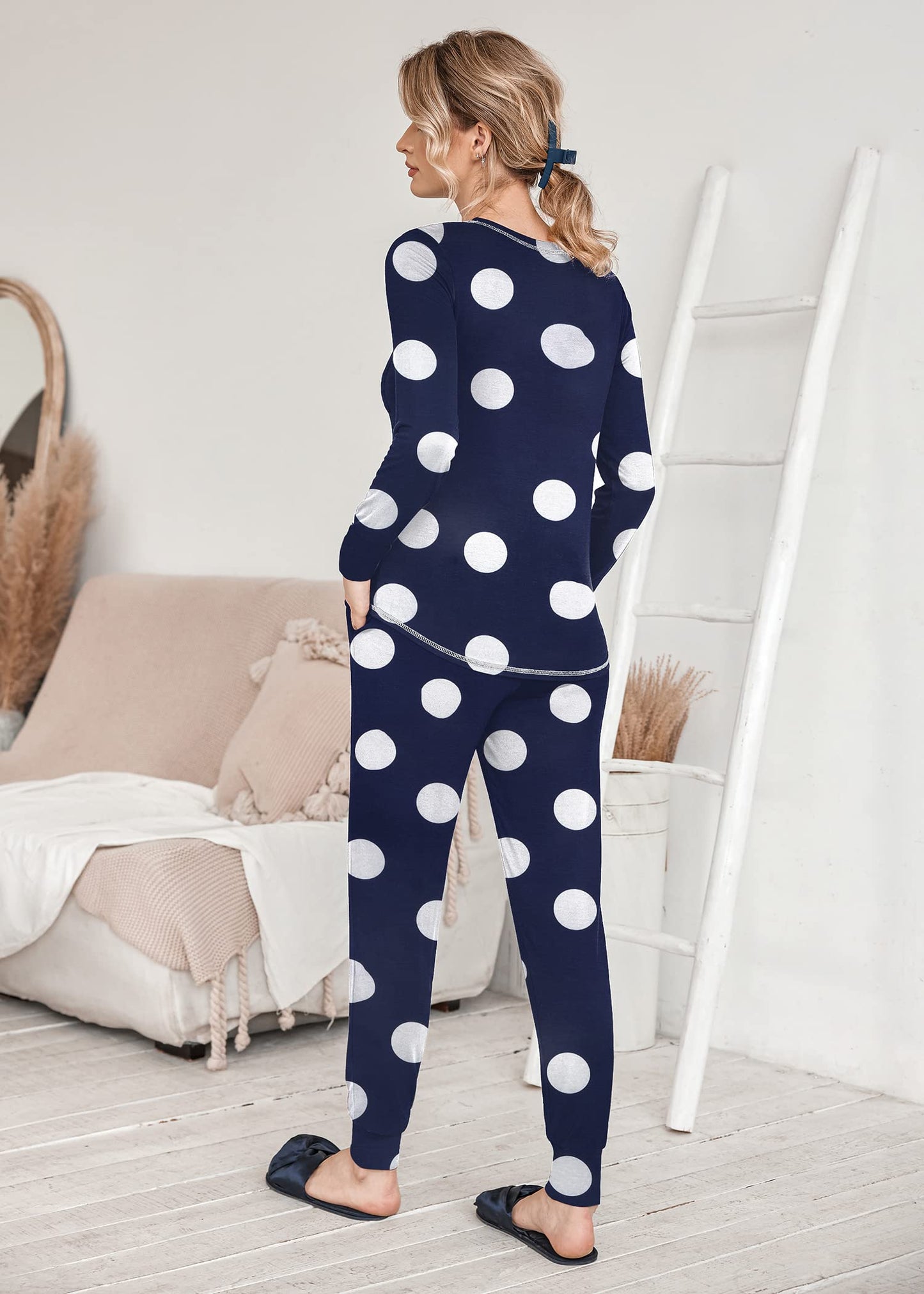 Ekouaer Pajamas Women's Long Sleeve Pj Set Soft 2 Piece Loungewear Sleepwear with Jogger Pants XS-3XL