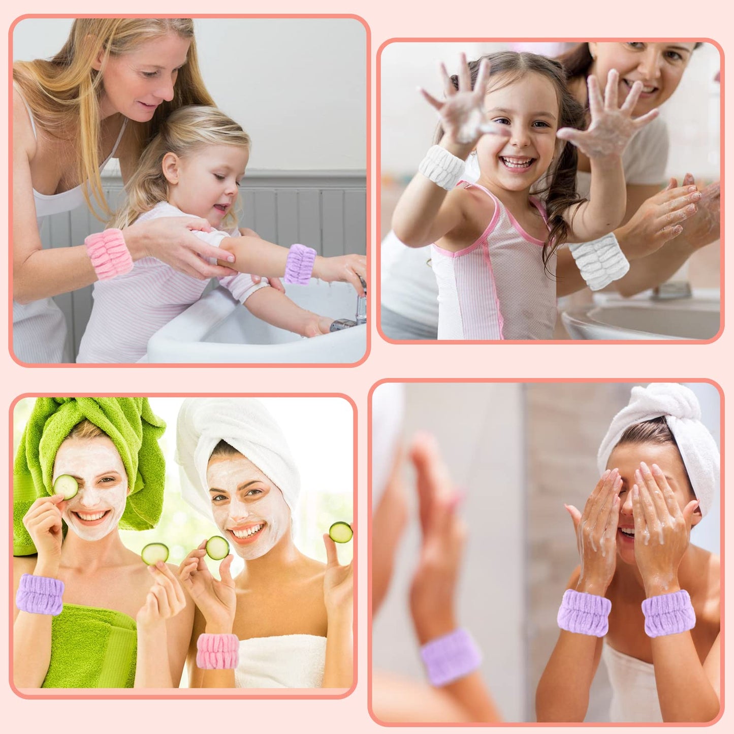 Microfiber Wrist Spa Wash Towel Bands - Absorbent Face Washing Sweatbands for Girls to Prevent Water from Spilling Down Arms, 6PCS