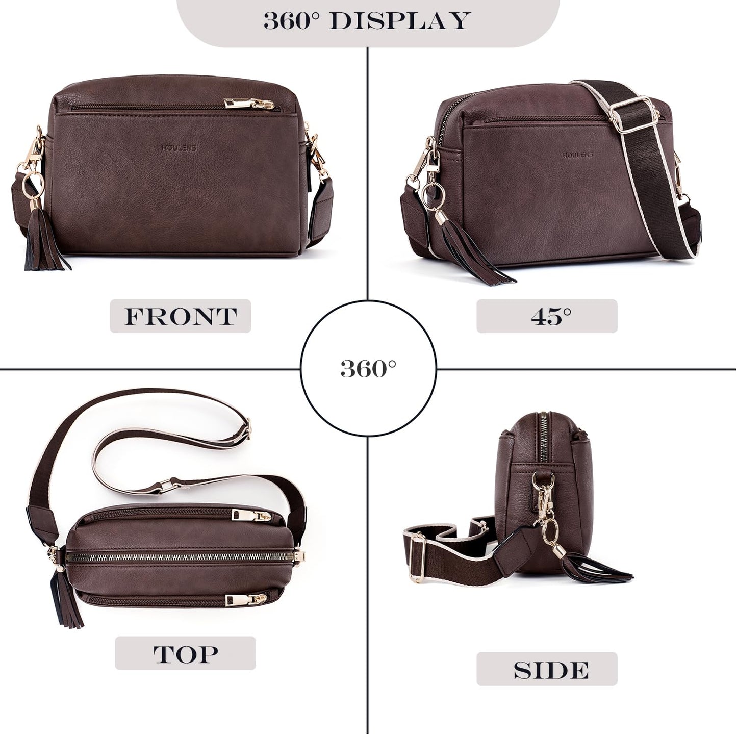 Triple Zip Small Crossbody Bag for women,Wide Strap Cell Phone Purse Shoulder Handbag Wallet with Credit Card Slots