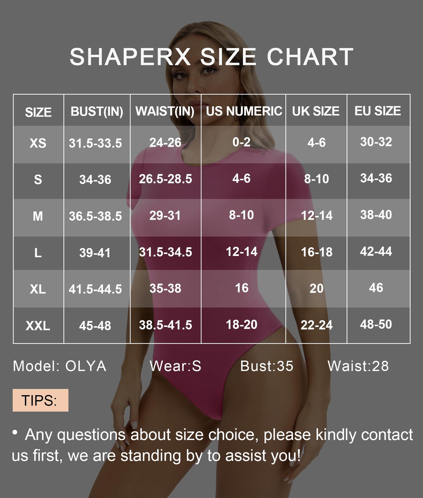 SHAPERX Women's Fit Everybody Bodysuit Soft Crew Neck T-shirt Body Suits with Thong Design