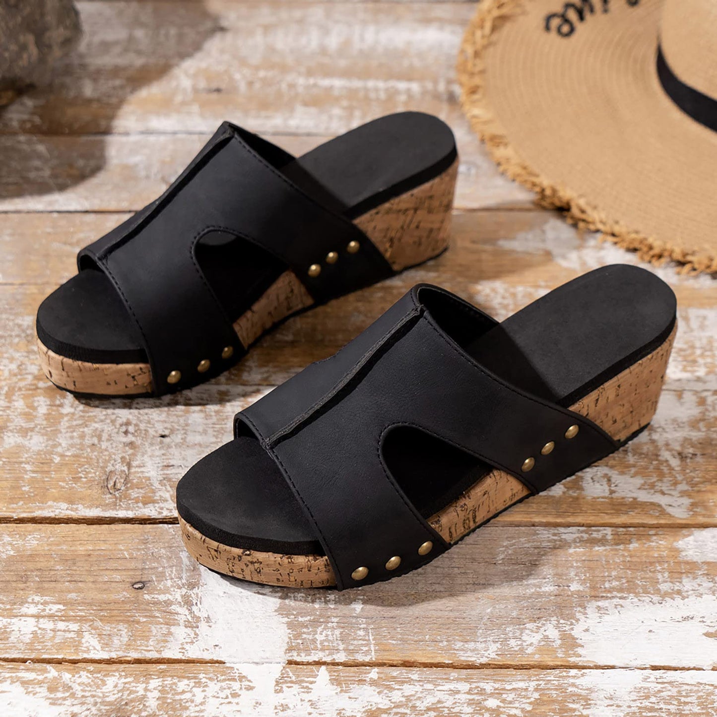 Wedge Sandals for Women Dressy Summer, Womens Open Toe Espadrilles Platform Sandals Buckle Ankle Strap Wedge Sandals Leather Sandals Casual Low Wedges Walking Strappy Slip on Sandals (A-Coffee, 9.5)