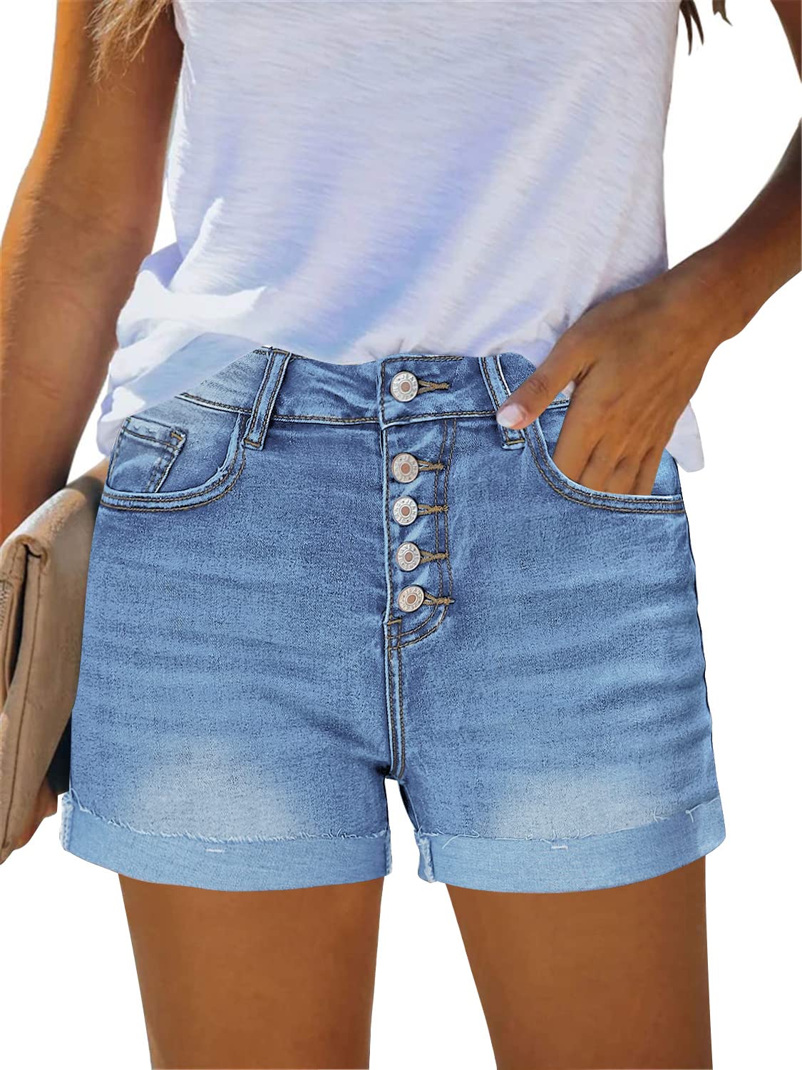 GRAPENT Women's High Waisted Ripped Stretchy Denim Hot Short Summer Jean Shorts