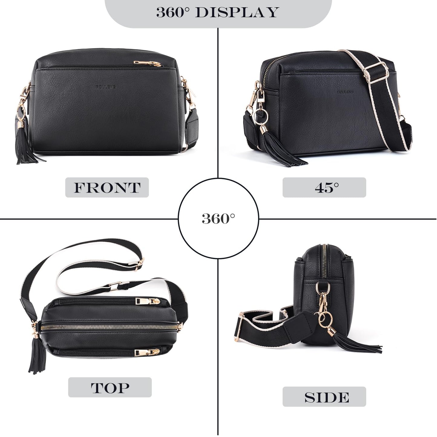 Triple Zip Small Crossbody Bag for women,Wide Strap Cell Phone Purse Shoulder Handbag Wallet with Credit Card Slots