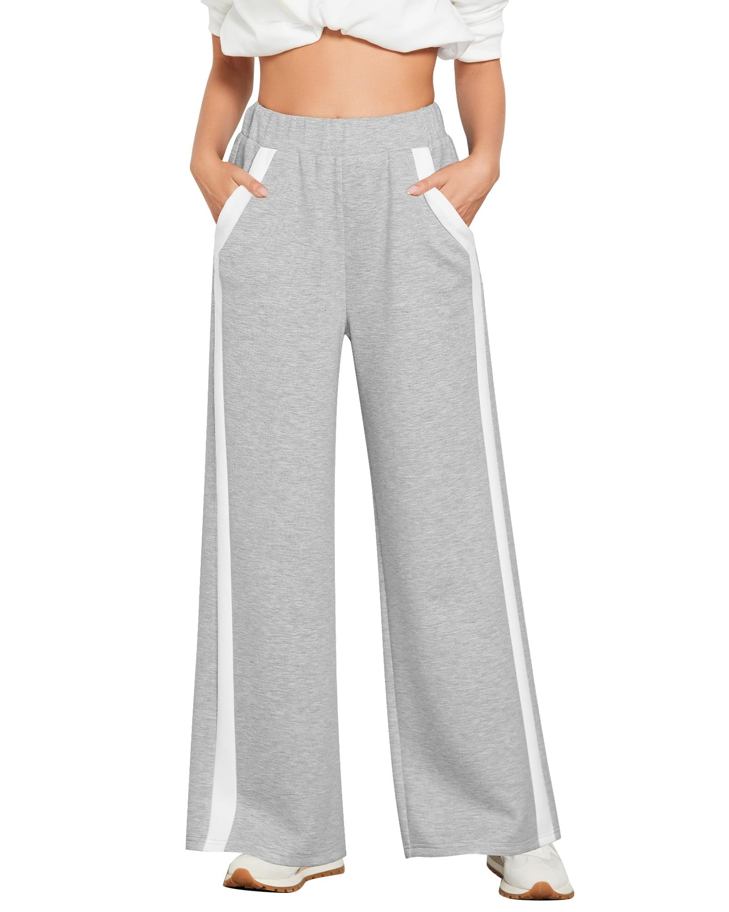 GRAPENT Wide Leg Sweatpants Women Baggy High Waisted Pull On Athleisure Loose Lounge Color Block Sweat Pants with Pocket