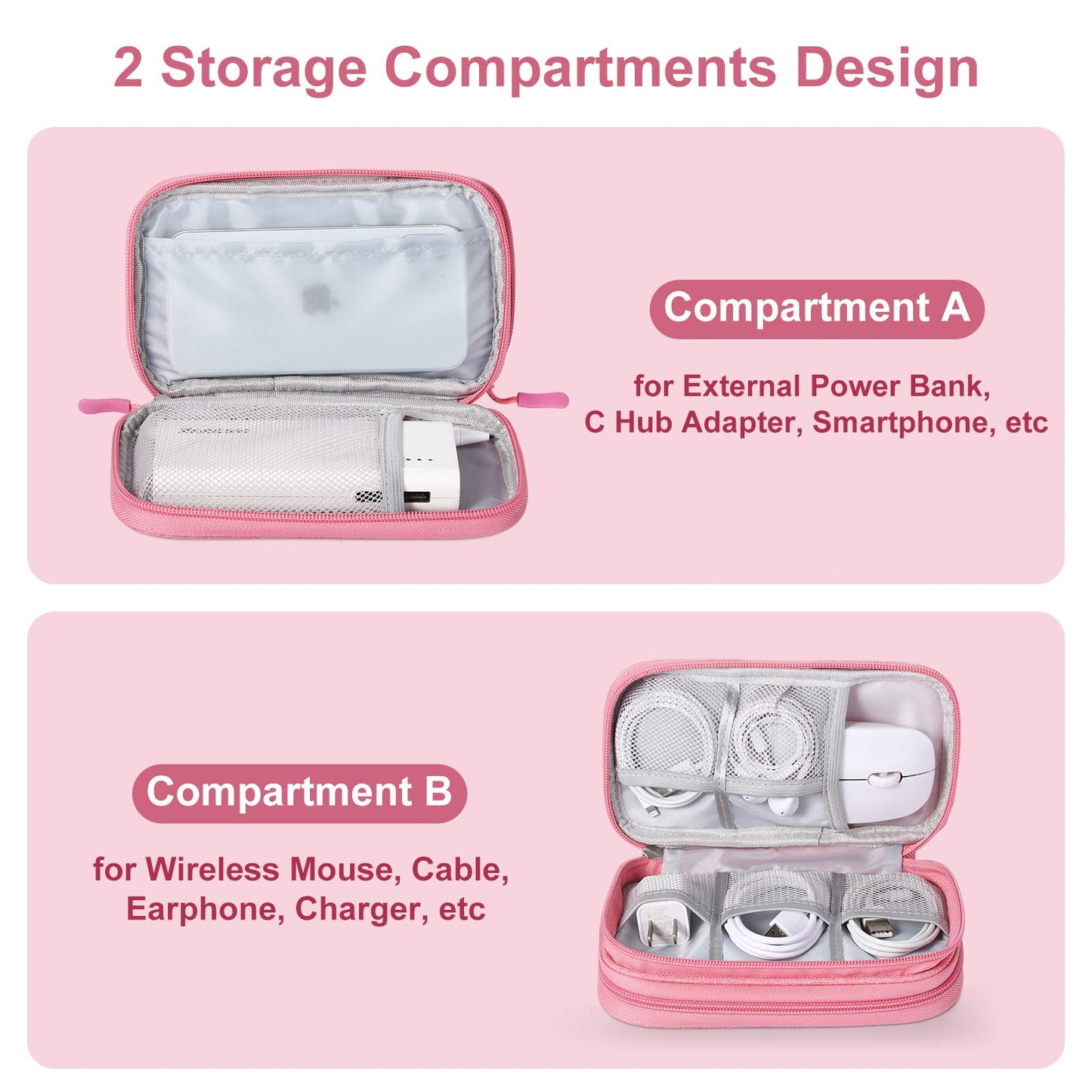 Tech Organizer Travel Case, Carry On Essentials Pouch Bag for Electronics & Accessories (Light Pink, Medium)