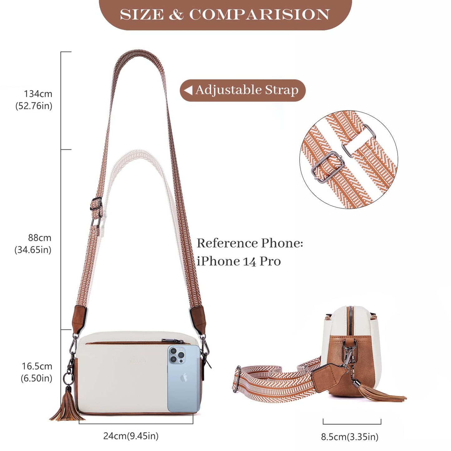 Triple Zip Small Crossbody Bag for women,Wide Strap Cell Phone Purse Shoulder Handbag Wallet with Credit Card Slots