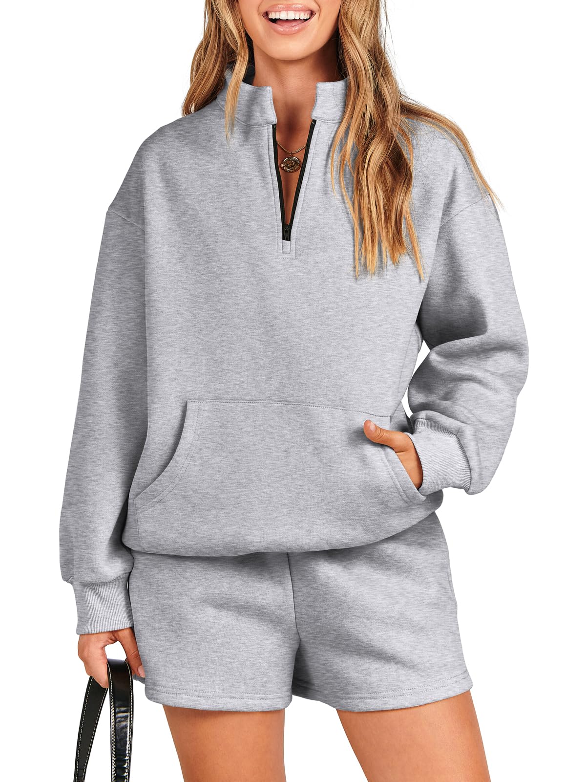 ANRABESS Women 2 Piece Outfits Sweatshirt Shorts Sets 2024 Oversized Casual Lounge Sweat Set Sweatsuit Workout Tracksuit