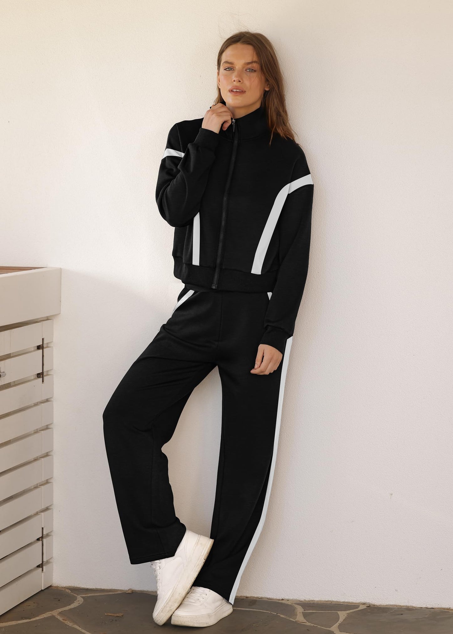 XIEERDUO Lounge Sets for Women 2024 Sweatsuit 2 Piece Outfits Sweatshirt Wide Leg Sweatpant Tracksuit Matching Set