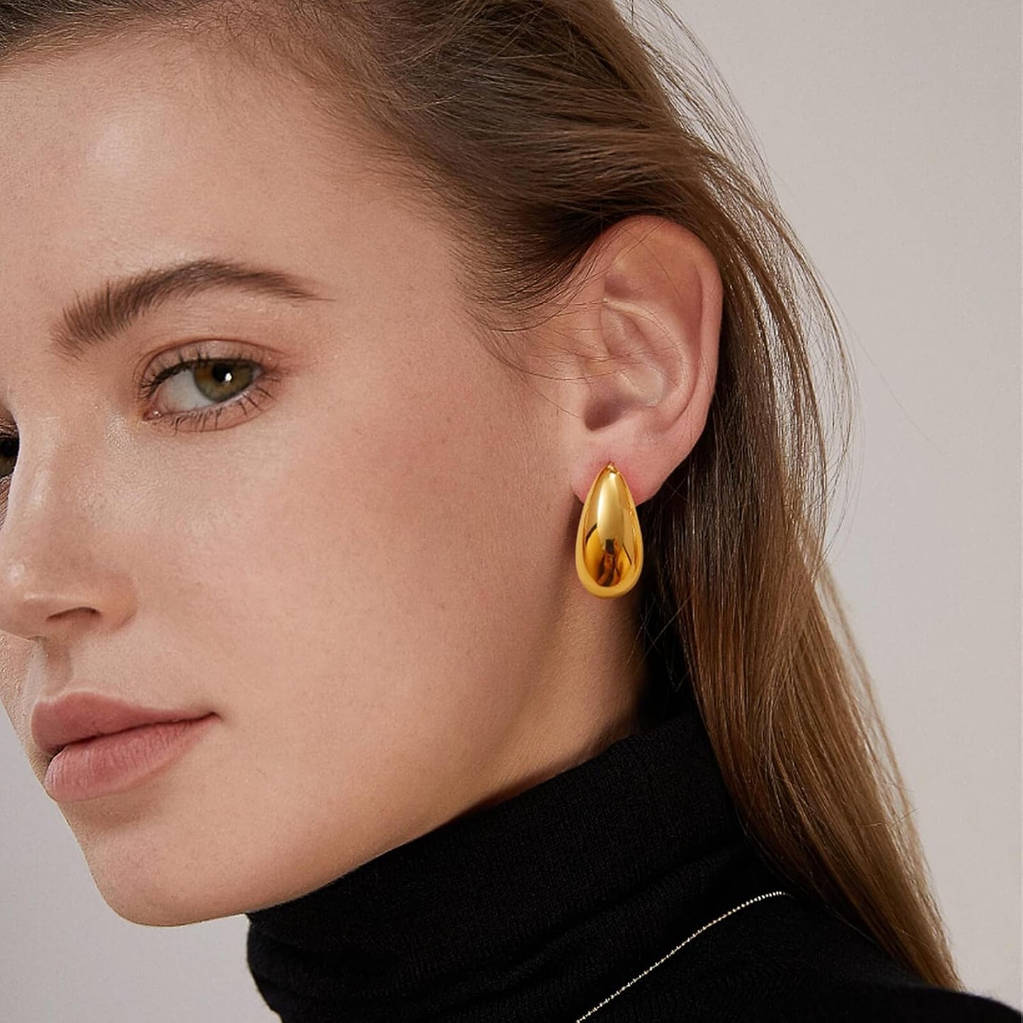 Chunky Gold Hoop Earrings for Women, Long Waterdrop Earrings with 18K Gold-Plated, Hypoallergenic Teardrop Earrings for Women, Gold and Silver