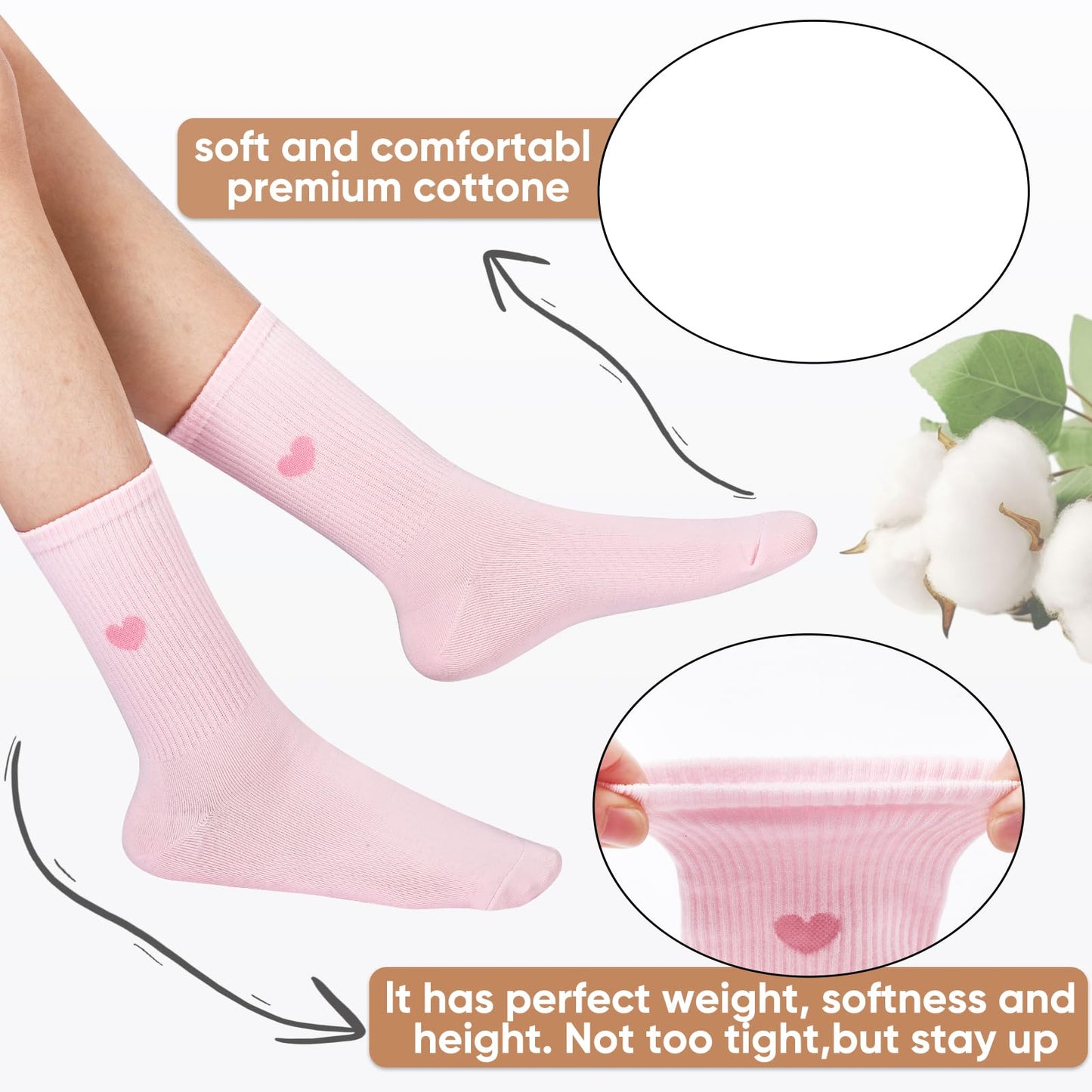 Corlap Women's Crew Calf Cotton Socks Long Fun Cute Heart Soft Dress Socks,Above Ankle High Casual Socks(5Pairs Gifts Box)