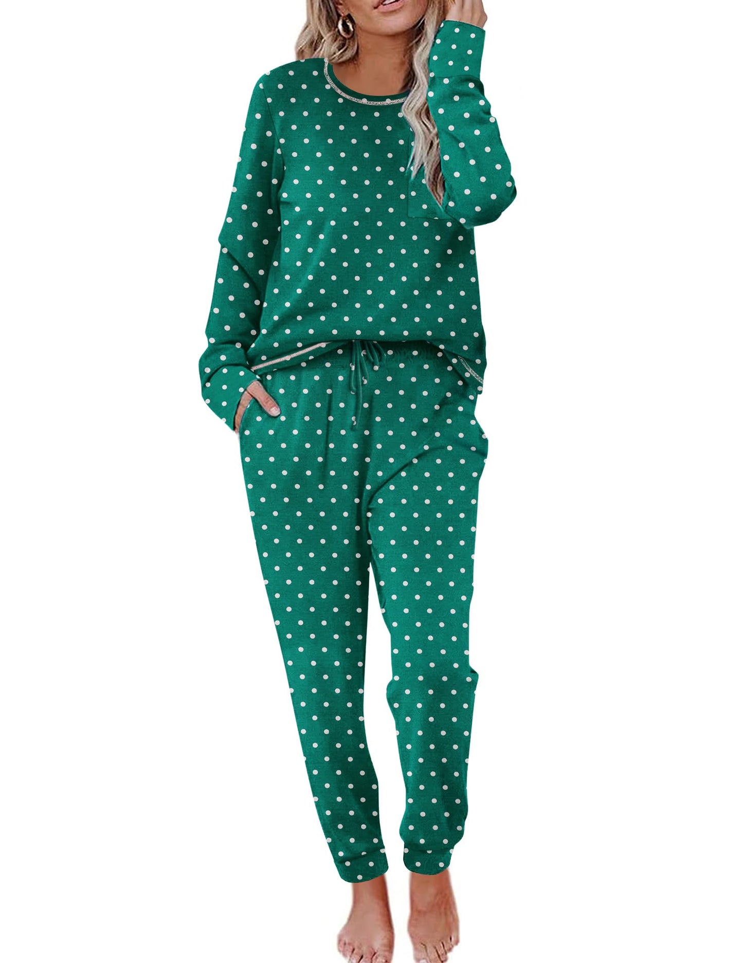 Ekouaer Pajamas Women's Long Sleeve Pj Set Soft 2 Piece Loungewear Sleepwear with Jogger Pants XS-3XL