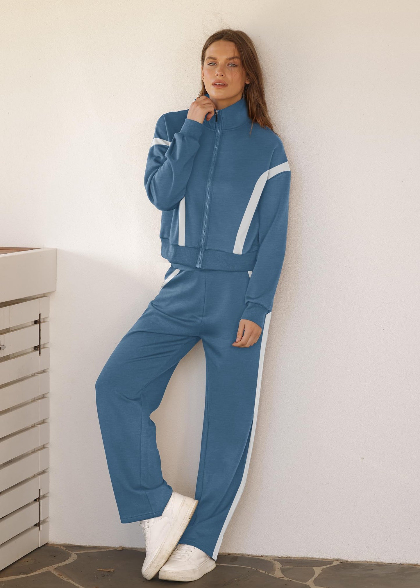 XIEERDUO Lounge Sets for Women 2024 Sweatsuit 2 Piece Outfits Sweatshirt Wide Leg Sweatpant Tracksuit Matching Set