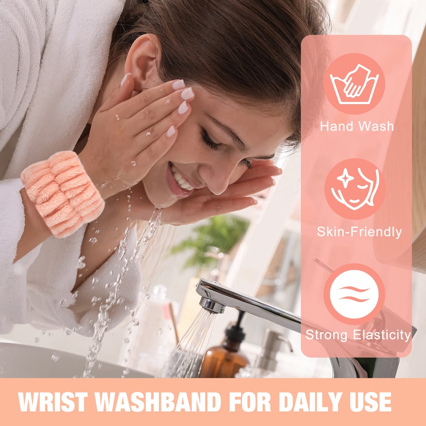 Microfiber Wrist Spa Wash Towel Bands - Absorbent Face Washing Sweatbands for Girls to Prevent Water from Spilling Down Arms, 6PCS