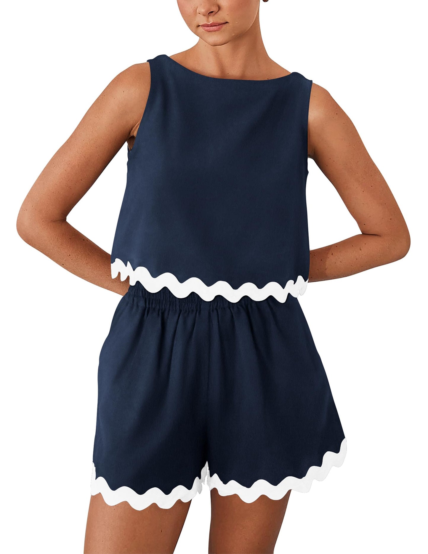 PRETTYGARDEN Women's 2 Piece Beach Vacation Outfits Casual Cropped Tank Top High Waist Shorts Set Tracksuit