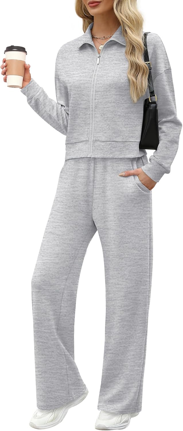 XIEERDUO Lounge Sets for Women 2024 Sweatsuit 2 Piece Outfits Sweatshirt Wide Leg Sweatpant Tracksuit Matching Set