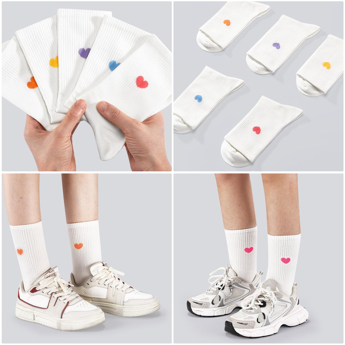 Corlap Women's Crew Calf Cotton Socks Long Fun Cute Heart Soft Dress Socks,Above Ankle High Casual Socks(5Pairs Gifts Box)