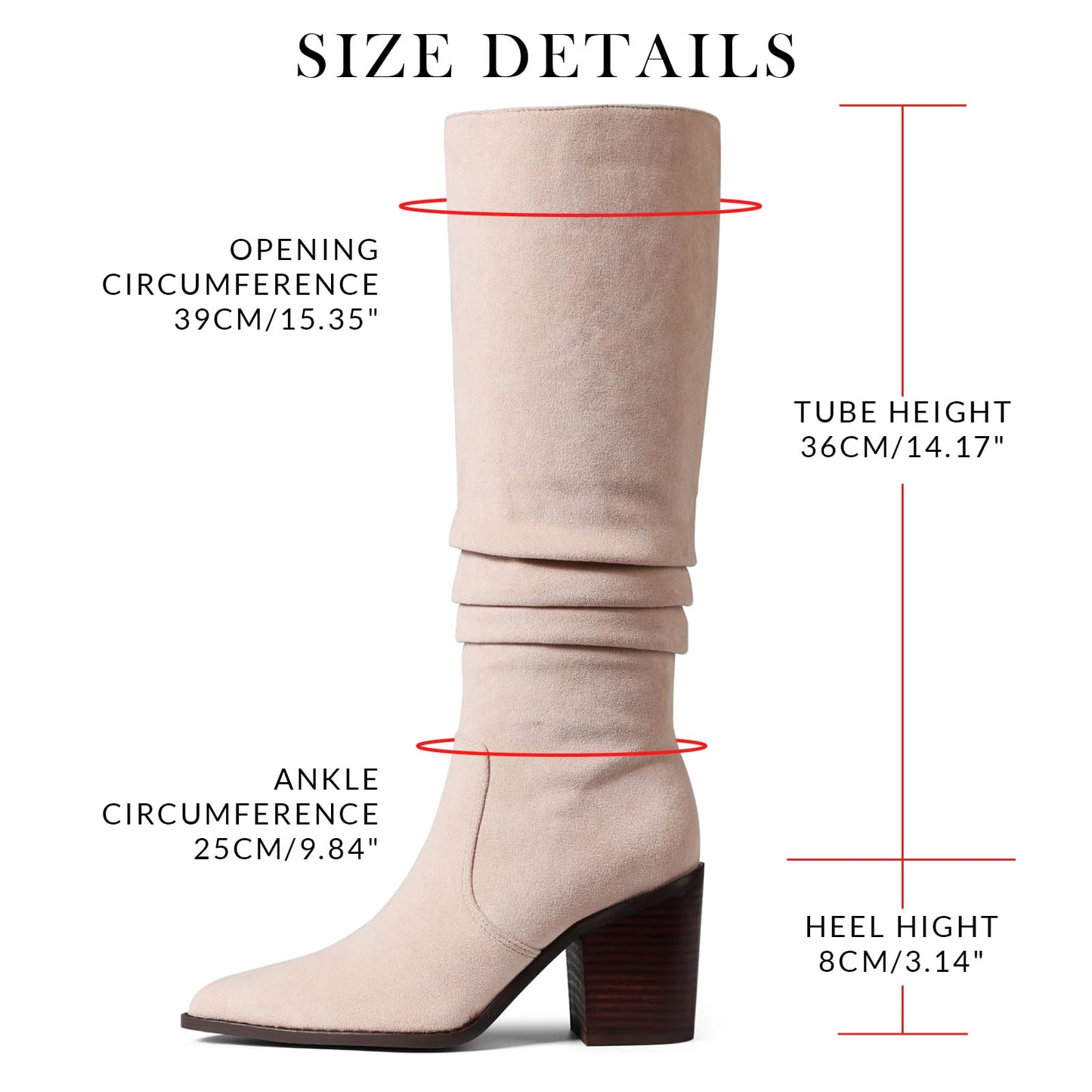 VOMIRA Knee High Boots Women Suede Boots Pointy Toe Chunky Block Heels Side Zipper Wide Calf Boots Fashion Dress Tall Boots Fall Winter Long Boots