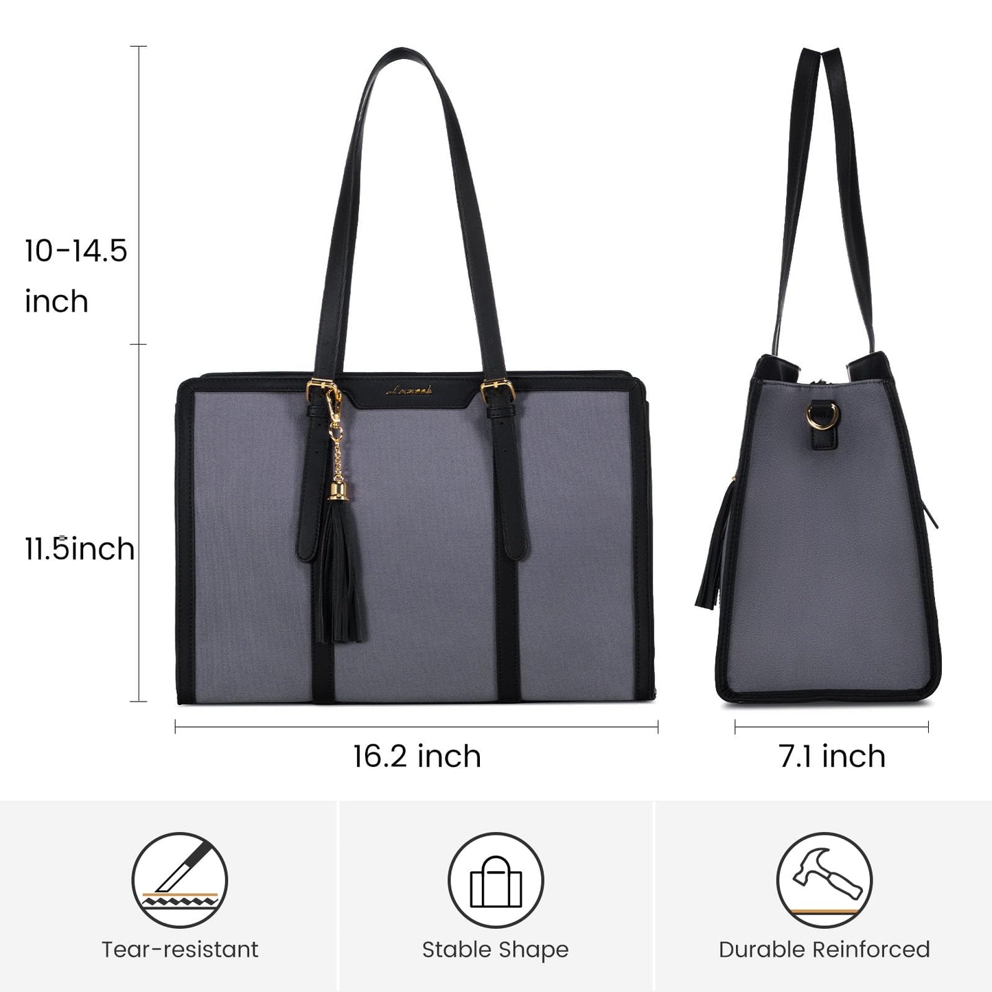 LOVEVOOK Laptop Tote Bag for Women,15.6 inch Canvas Leather Computer bag with Clutch Purse for Business, Travel, Casual