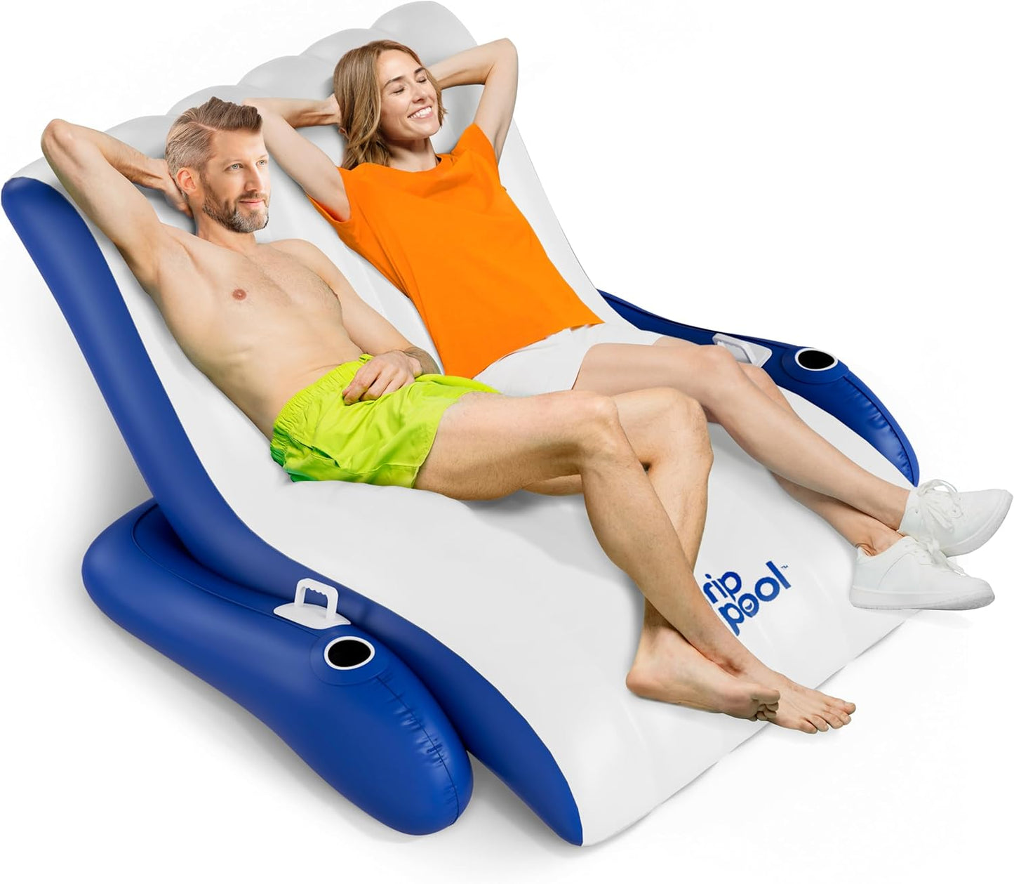 Inflatable Luxury Pool Chair Recliner Float for 1-2 Adults, Extra Large Heavy Duty Pool Lounge Float Raft for Pool Floating, Lake, River, Beach