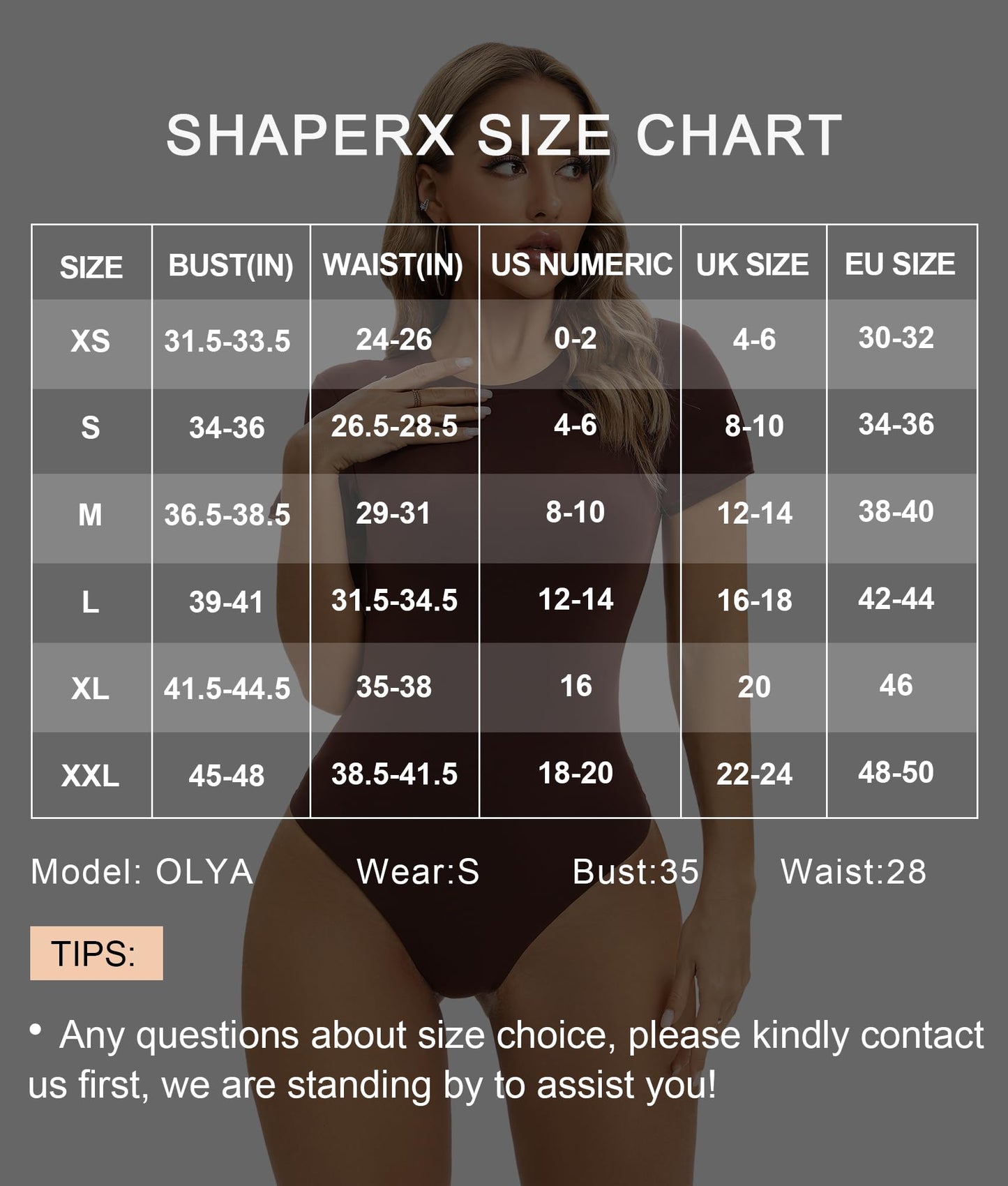 SHAPERX Women's Fit Everybody Bodysuit Soft Crew Neck T-shirt Body Suits with Thong Design