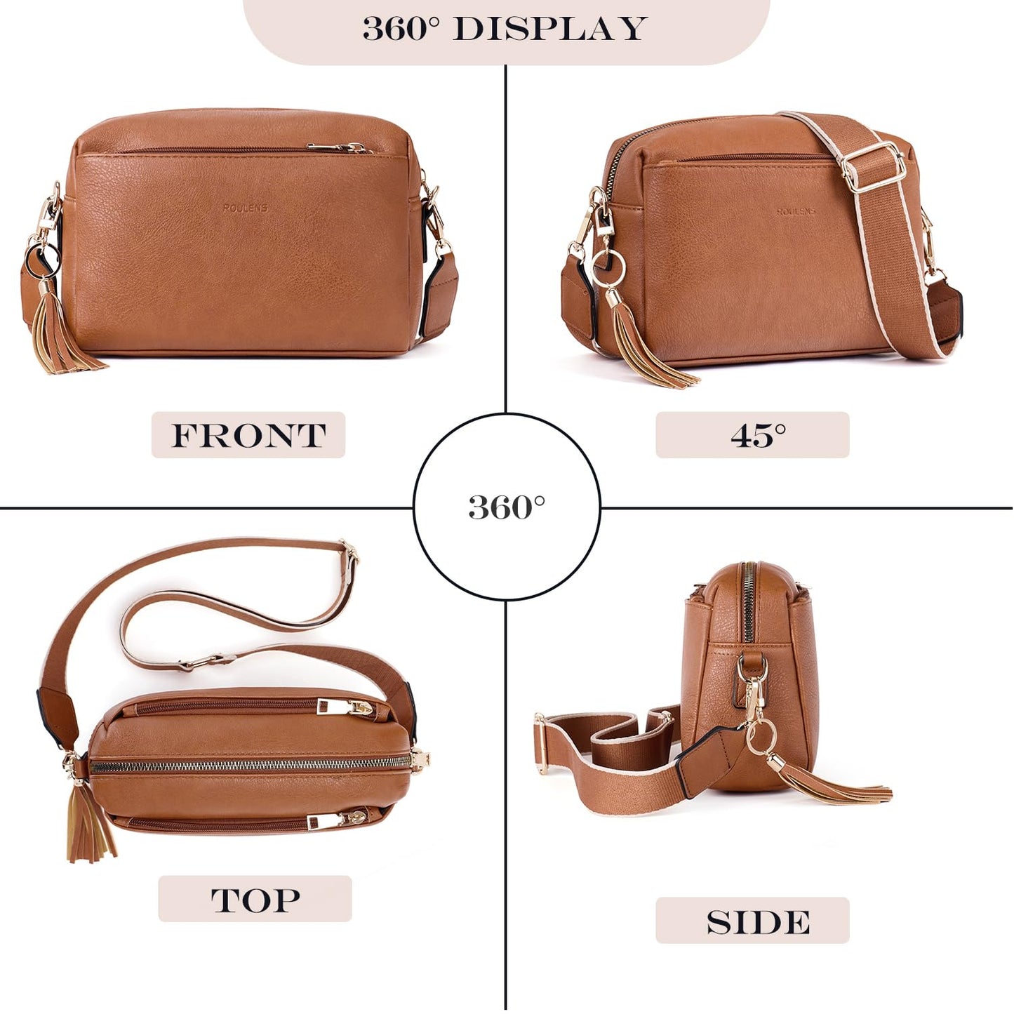 Triple Zip Small Crossbody Bag for women,Wide Strap Cell Phone Purse Shoulder Handbag Wallet with Credit Card Slots