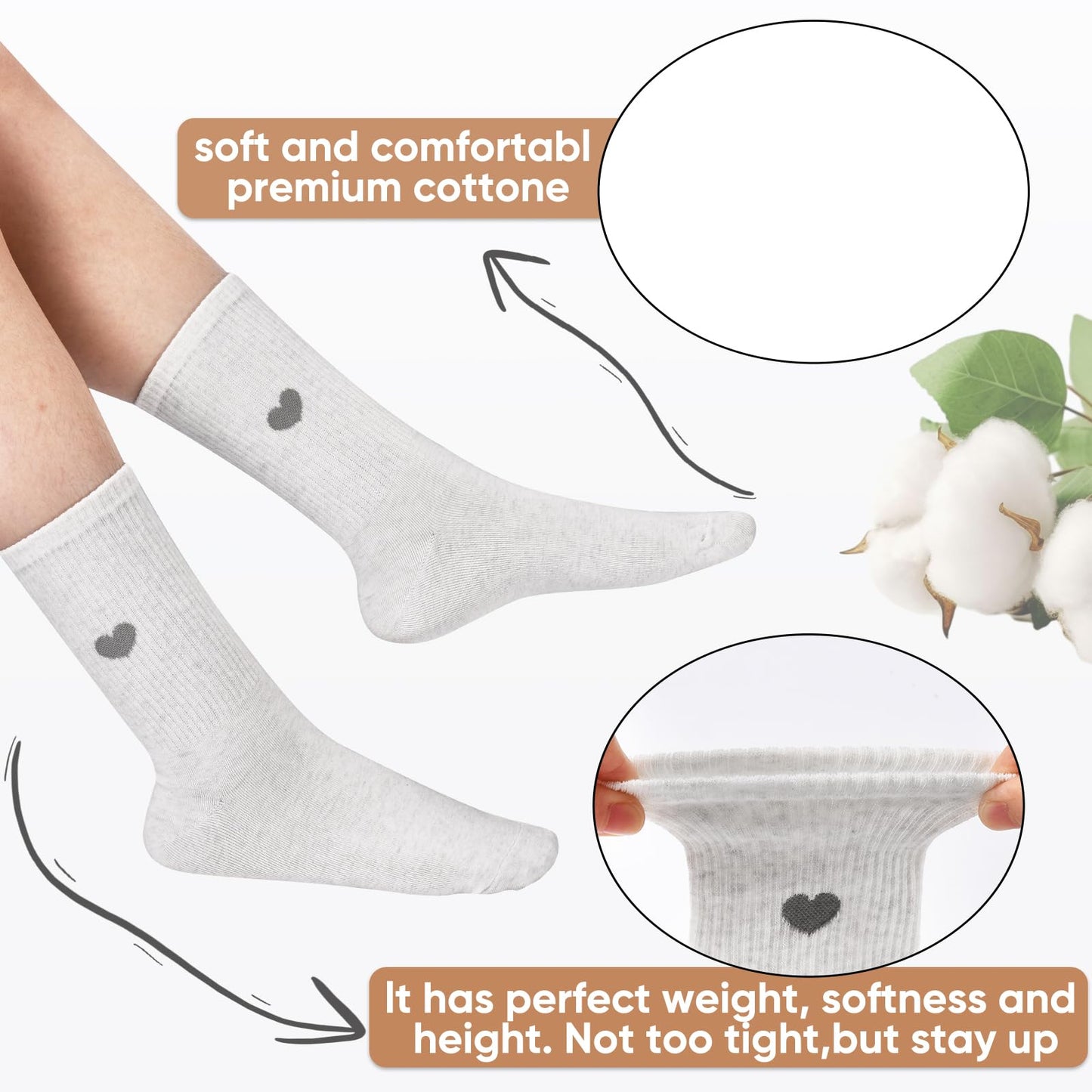 Corlap Women's Crew Calf Cotton Socks Long Fun Cute Heart Soft Dress Socks,Above Ankle High Casual Socks(5Pairs Gifts Box)