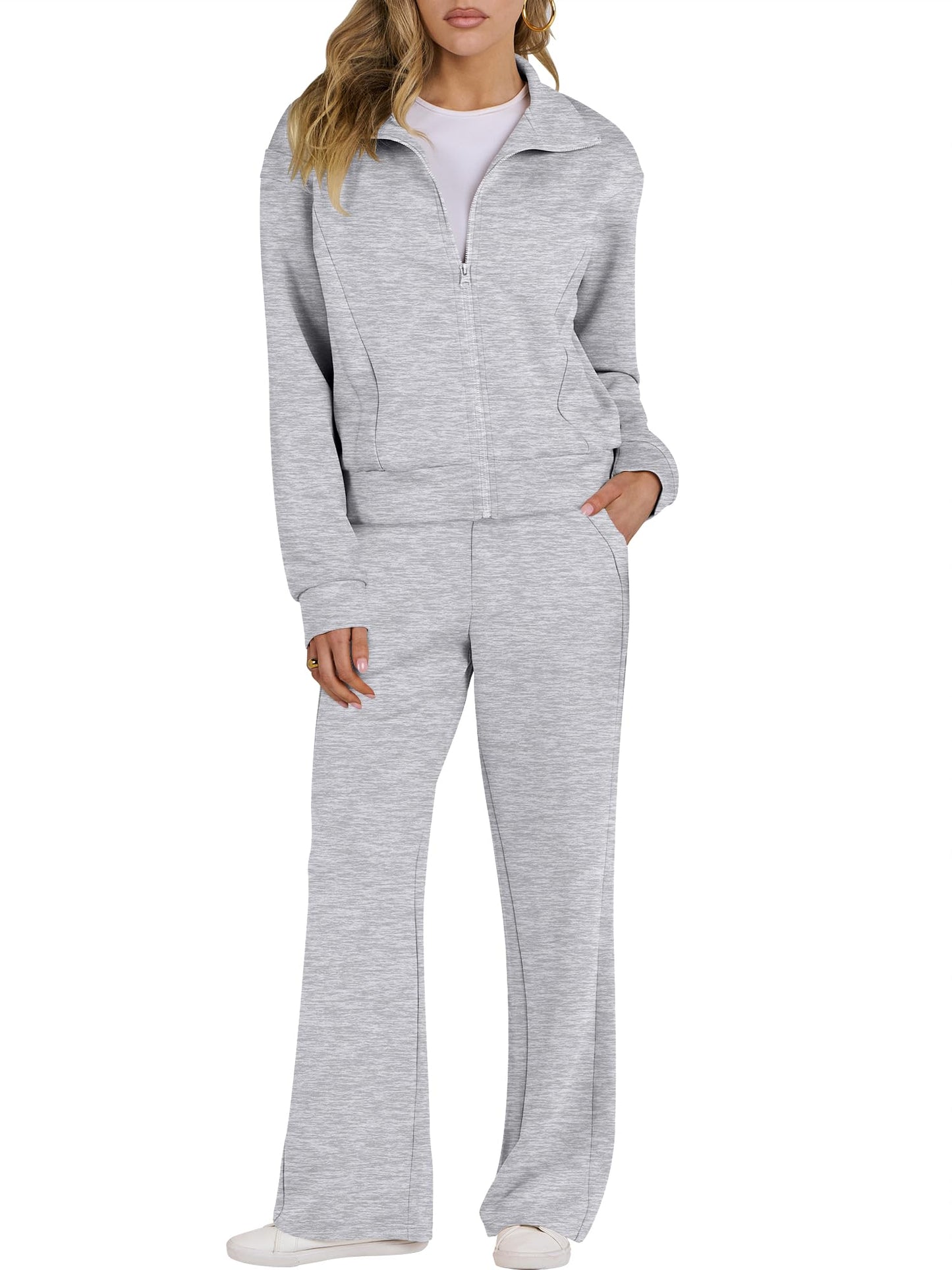 ANRABESS Lounge Sets for Women 2 Piece Outfits Sweatsuit Fall Zip Up Sweatshirts Jogger Pants Matching Sweat Set Tracksuits