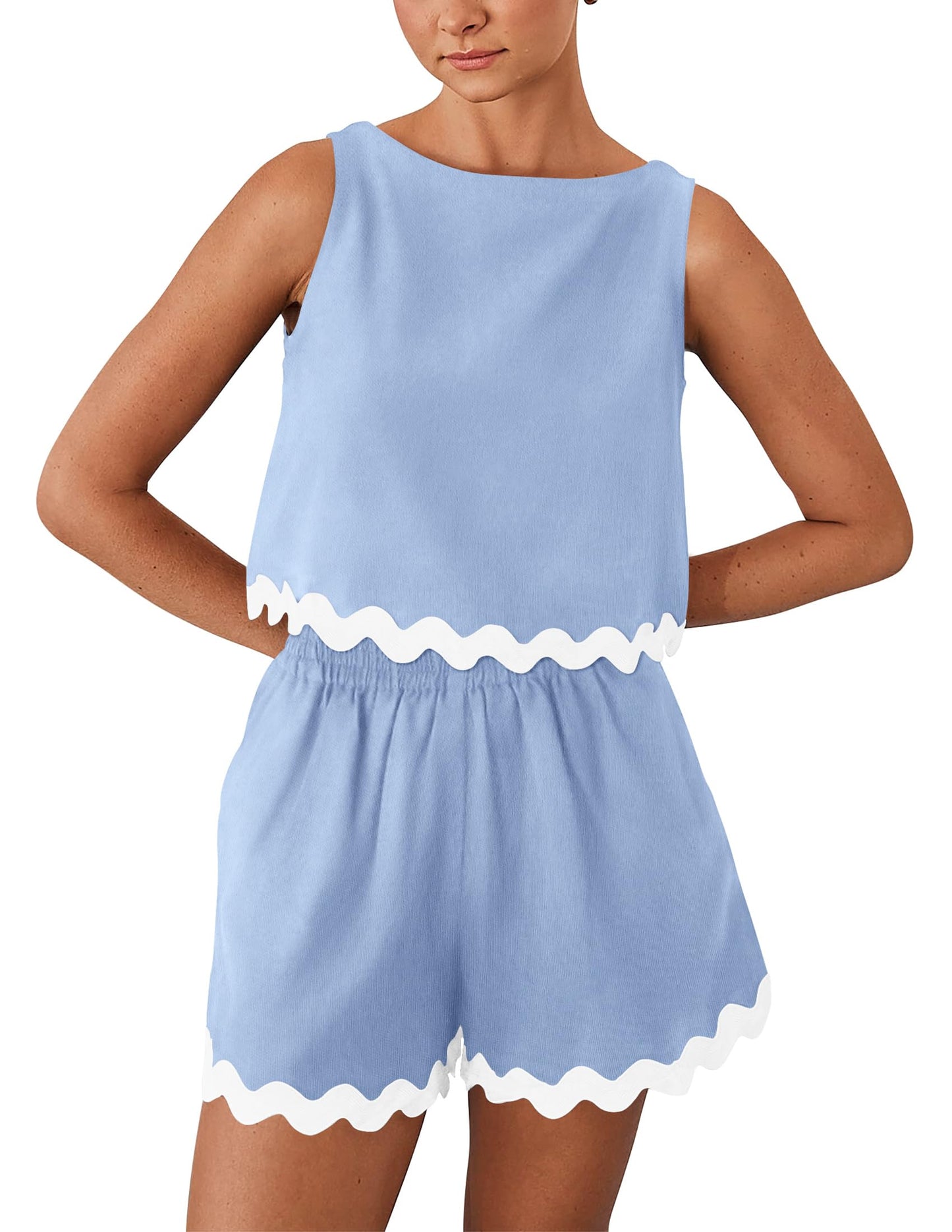 PRETTYGARDEN Women's 2 Piece Beach Vacation Outfits Casual Cropped Tank Top High Waist Shorts Set Tracksuit