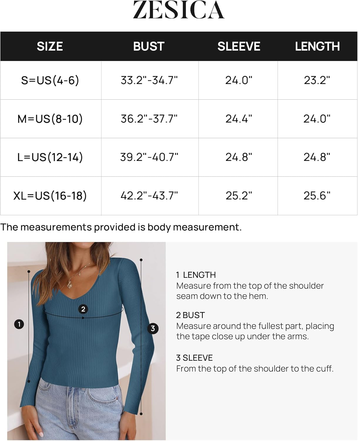 ZESICA Women's 2024 Fall Long Sleeve V Neck T Shirts Ribbed Knit Sweater Slim Fit Solid Basic Casual Tee Tops