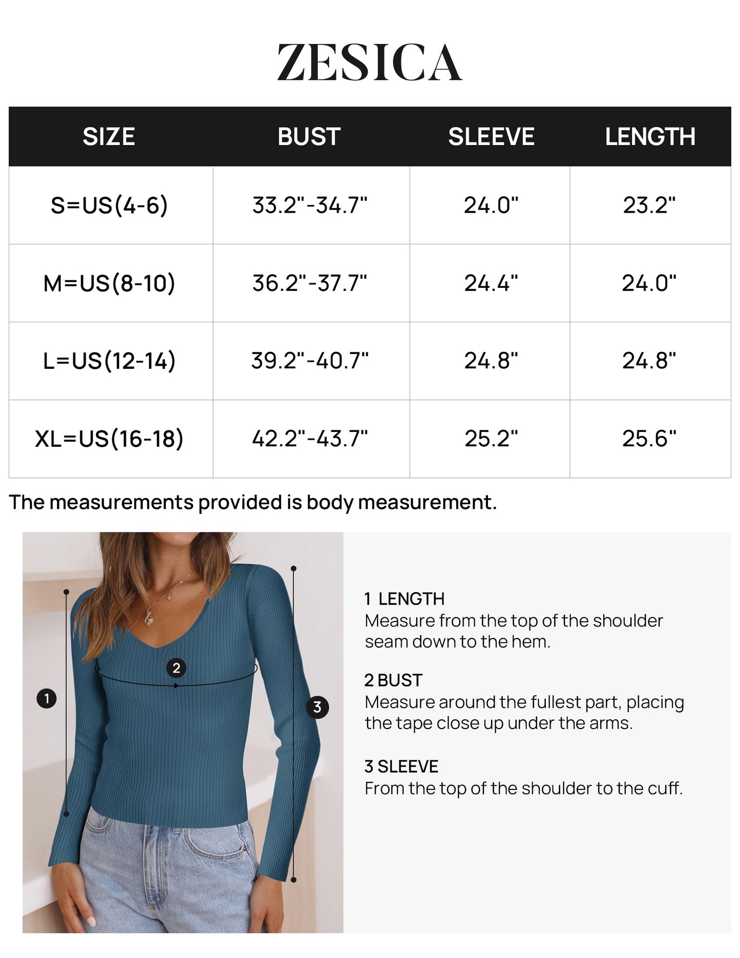 ZESICA Women's 2024 Fall Long Sleeve V Neck T Shirts Ribbed Knit Sweater Slim Fit Solid Basic Casual Tee Tops