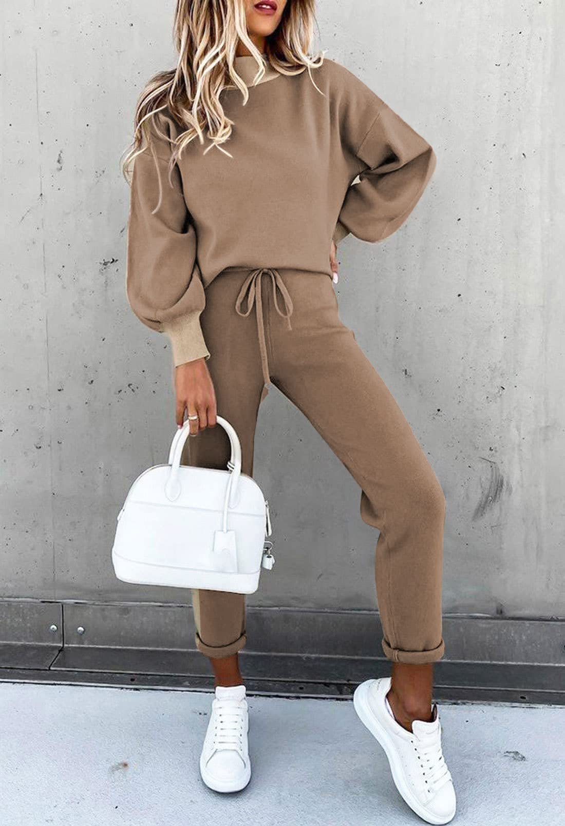 Meenew Womens 2 Piece Sweatsuit Outfits Long Sleeve Athletic Uniforms High Waist Jogger Pants Lounge Sets