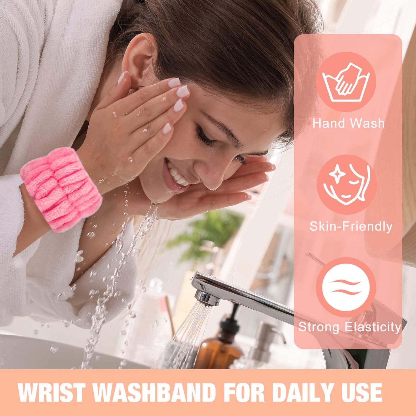 Microfiber Wrist Spa Wash Towel Bands - Absorbent Face Washing Sweatbands for Girls to Prevent Water from Spilling Down Arms, 6PCS