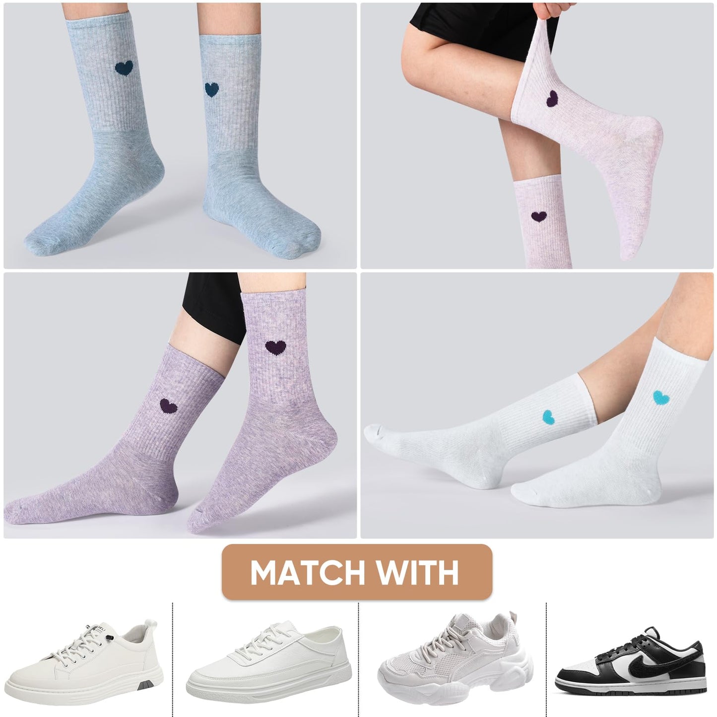 Corlap Women's Crew Calf Cotton Socks Long Fun Cute Heart Soft Dress Socks,Above Ankle High Casual Socks(5Pairs Gifts Box)