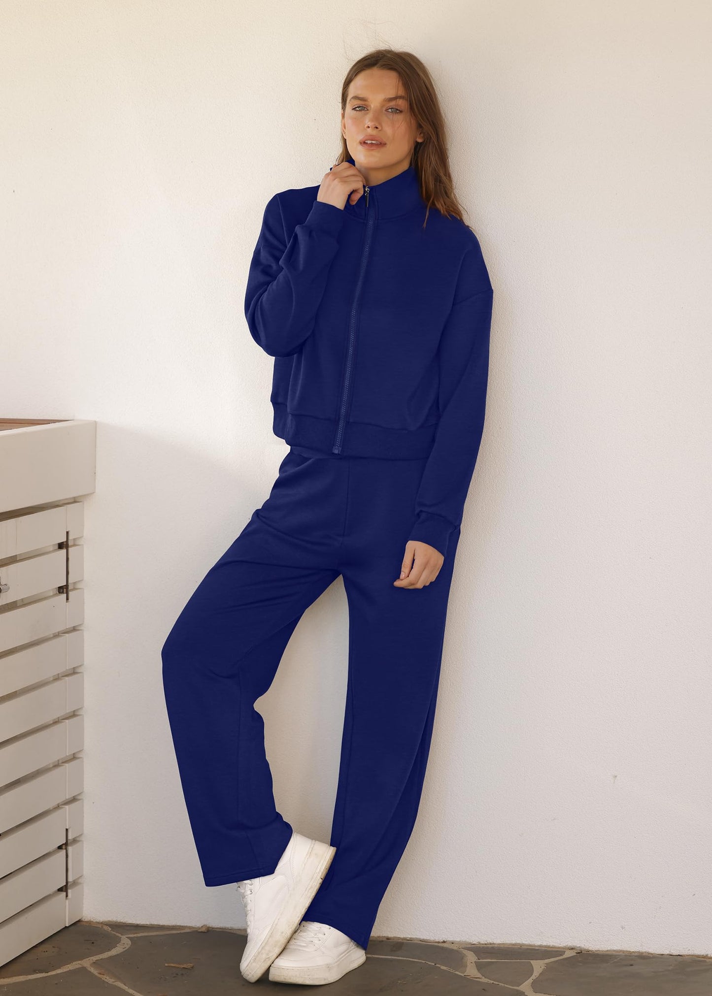 XIEERDUO Lounge Sets for Women 2024 Sweatsuit 2 Piece Outfits Sweatshirt Wide Leg Sweatpant Tracksuit Matching Set