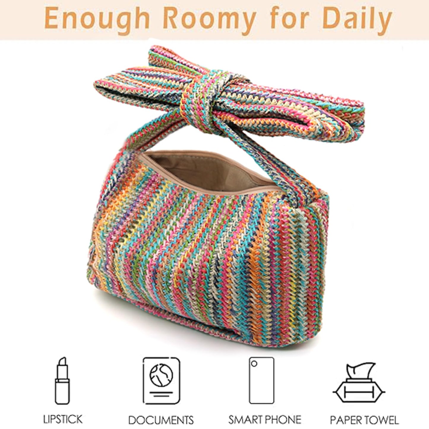 Rattan Clutch Purse for Women,Summer Straw Woven Beach Woven Bag Wicker Raffia Envelope Evening Clutch for Wedding