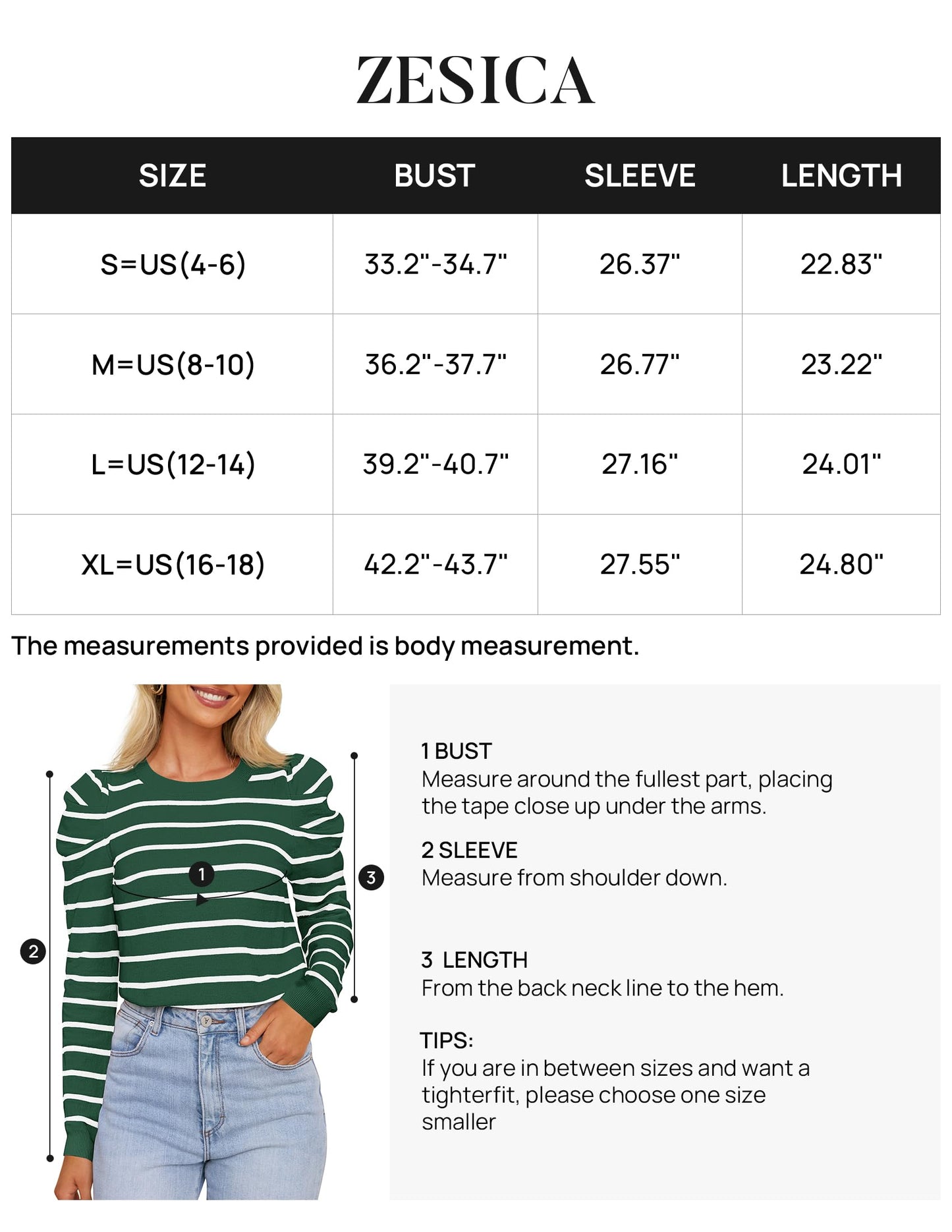 ZESICA Women's Striped Puff Long Sleeve Tops Fall Crewneck Ribbed Knit Casual Pullover Sweaters