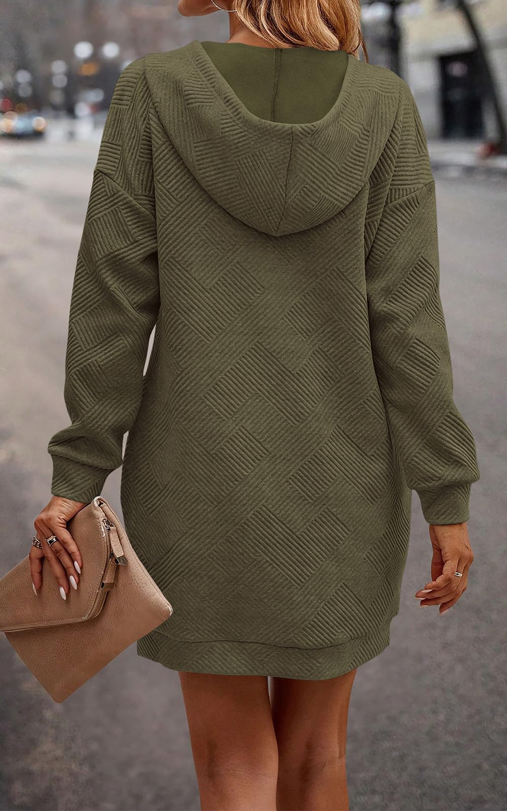 PRETTYGARDEN Long Sleeve Hoodies Dress 2024 Fall Trendy Texture Sweatshirts Outfits Button Hooded Dresses With Pockets