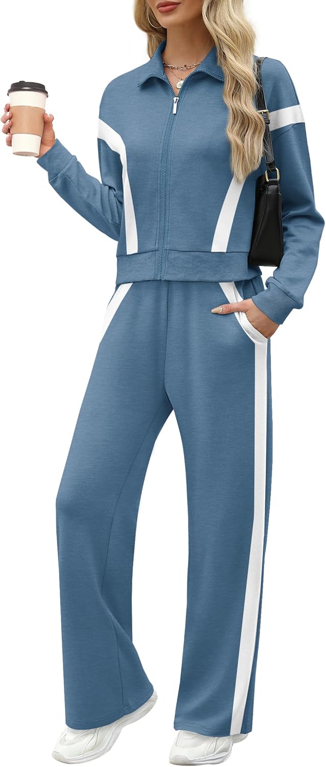 XIEERDUO Lounge Sets for Women 2024 Sweatsuit 2 Piece Outfits Sweatshirt Wide Leg Sweatpant Tracksuit Matching Set