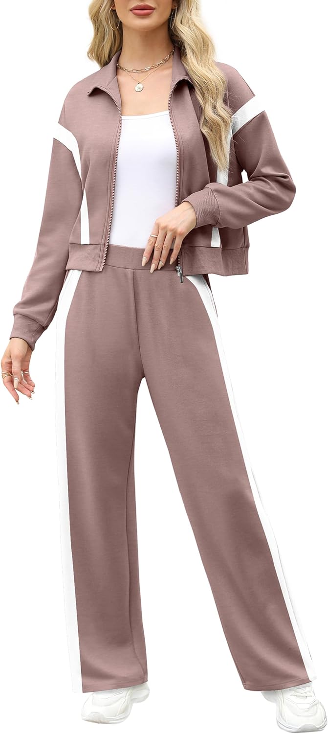 XIEERDUO Lounge Sets for Women 2024 Sweatsuit 2 Piece Outfits Sweatshirt Wide Leg Sweatpant Tracksuit Matching Set