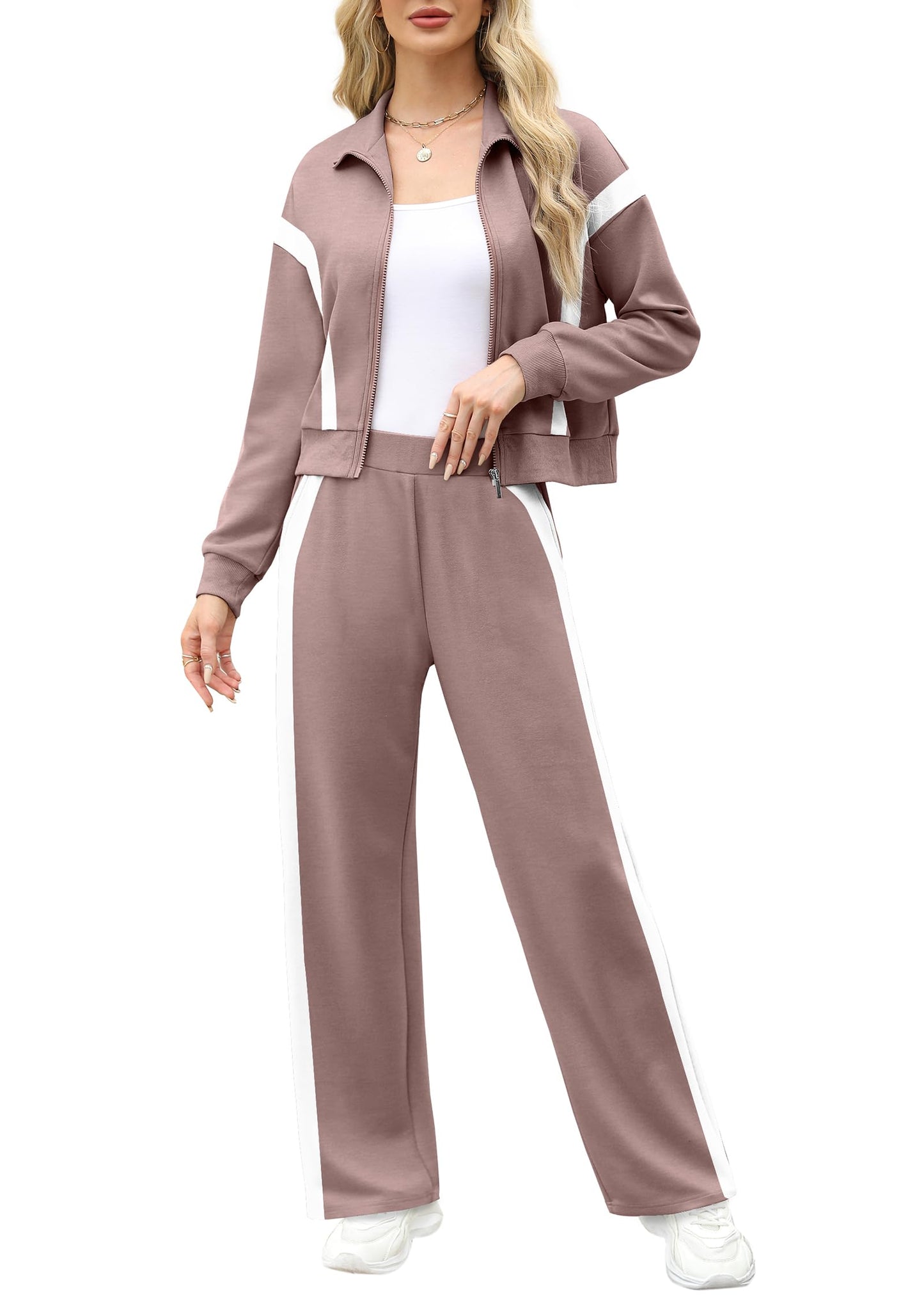 XIEERDUO Lounge Sets for Women 2024 Sweatsuit 2 Piece Outfits Sweatshirt Wide Leg Sweatpant Tracksuit Matching Set