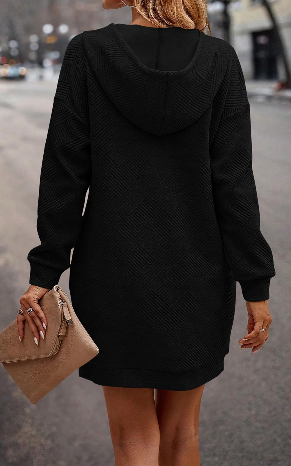 PRETTYGARDEN Long Sleeve Hoodies Dress 2024 Fall Trendy Texture Sweatshirts Outfits Button Hooded Dresses With Pockets