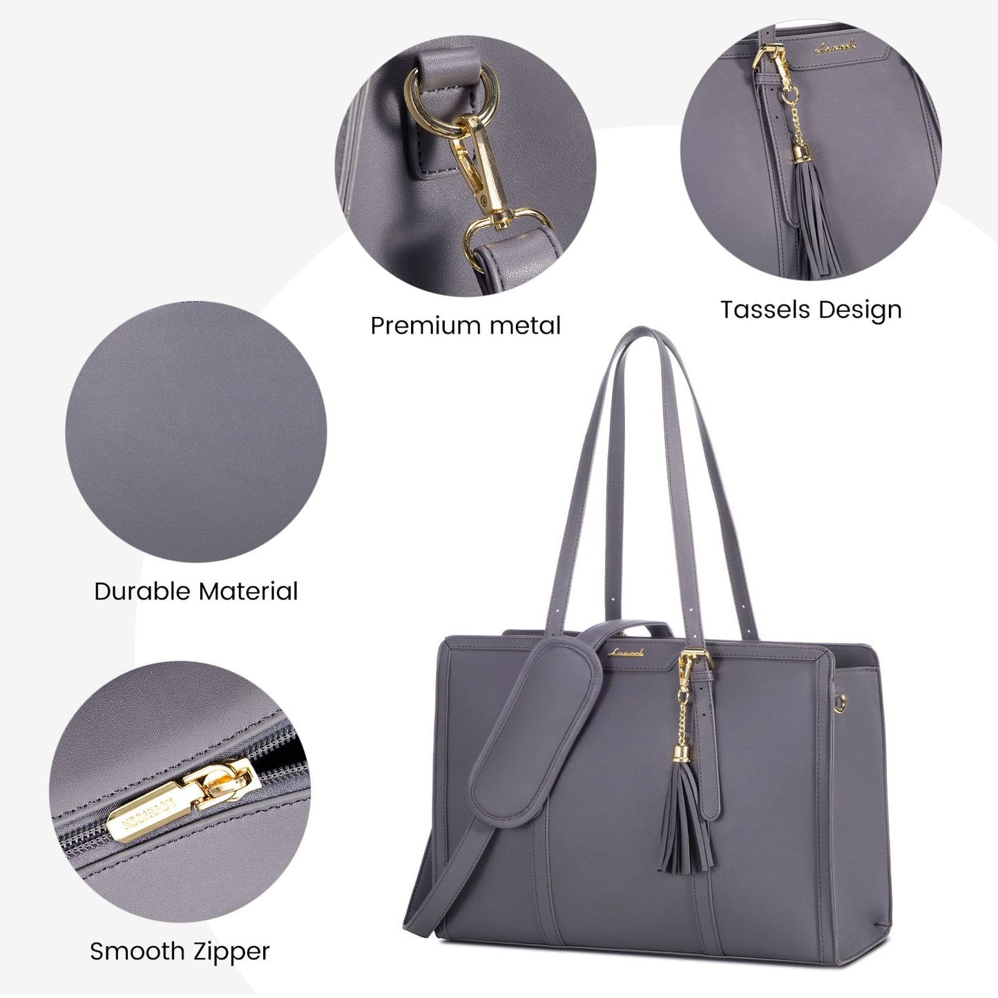 LOVEVOOK Laptop Tote Bag for Women,15.6 inch Canvas Leather Computer bag with Clutch Purse for Business, Travel, Casual