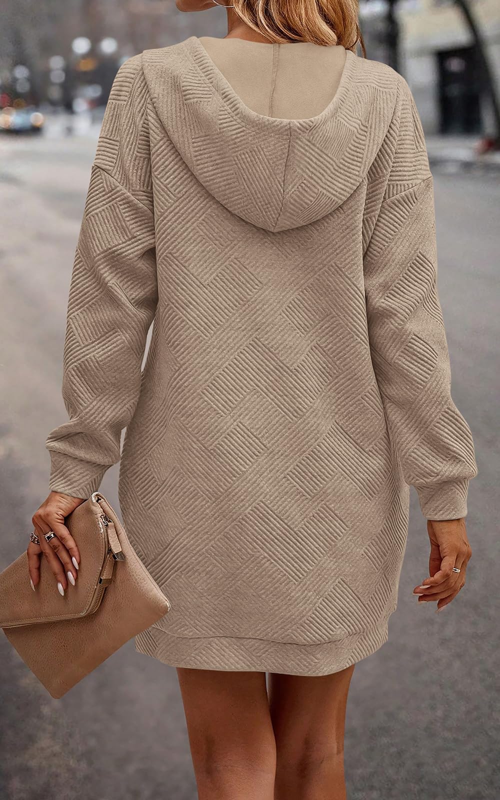 PRETTYGARDEN Long Sleeve Hoodies Dress 2024 Fall Trendy Texture Sweatshirts Outfits Button Hooded Dresses With Pockets