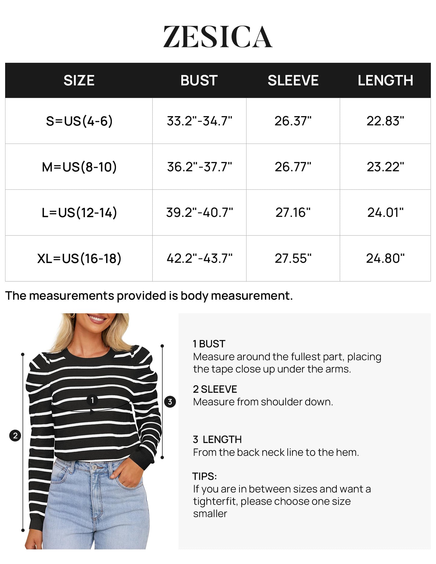 ZESICA Women's Striped Puff Long Sleeve Tops Fall Crewneck Ribbed Knit Casual Pullover Sweaters