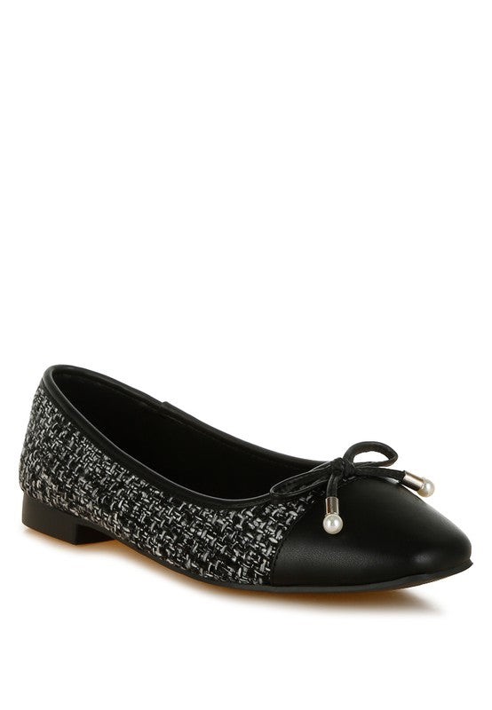 Acino Boucle Pearl Bow Ballerinas