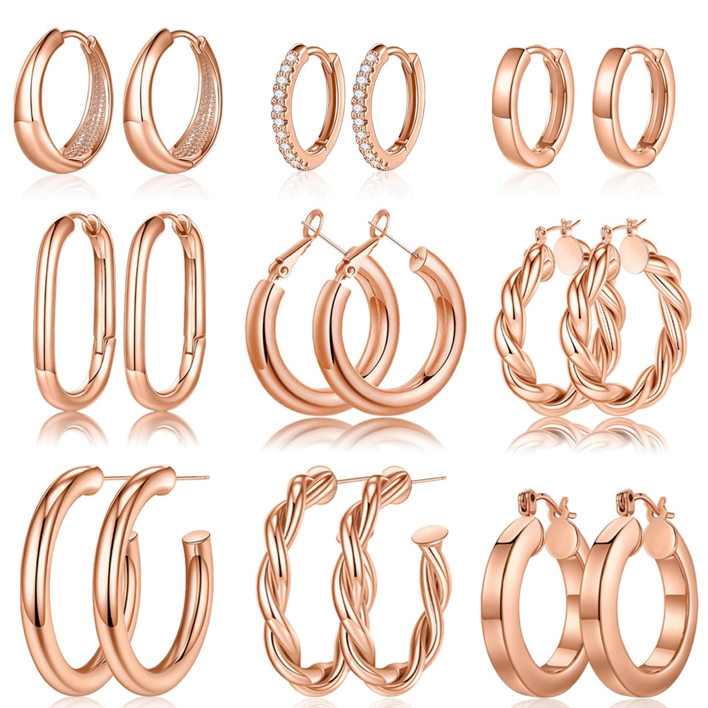 Yesteel 9 Pairs Gold Hoop Earrings for Women, 14K Real Gold Plated Chunky Hoop Earrings Set for Women Hypoallergenic Thick Lightweight Hoop Earrings for Women Gold Jewelry Gifts