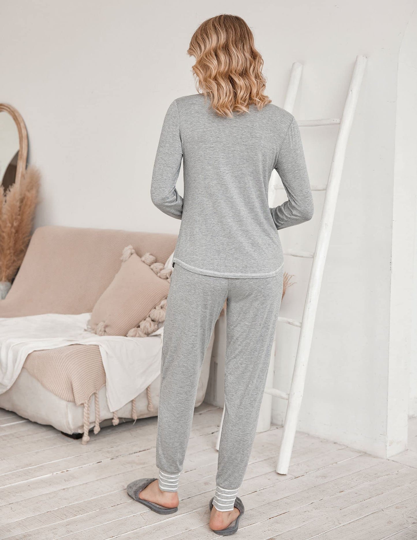 Ekouaer Pajamas Women's Long Sleeve Pj Set Soft 2 Piece Loungewear Sleepwear with Jogger Pants XS-3XL