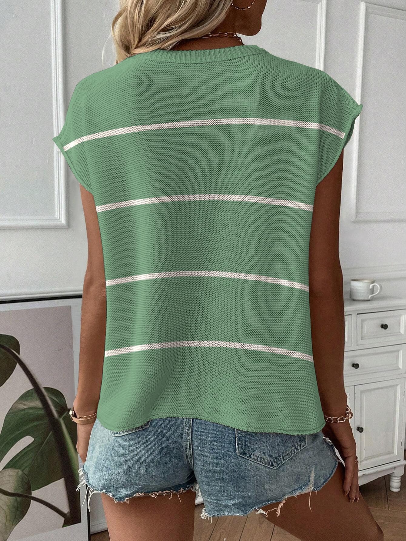 SAUKOLE Women's Sleeveless Sweater Vest Casual V Neck Cap Sleeve Knit Pullover Tank Tops 2024 Spring Clothes