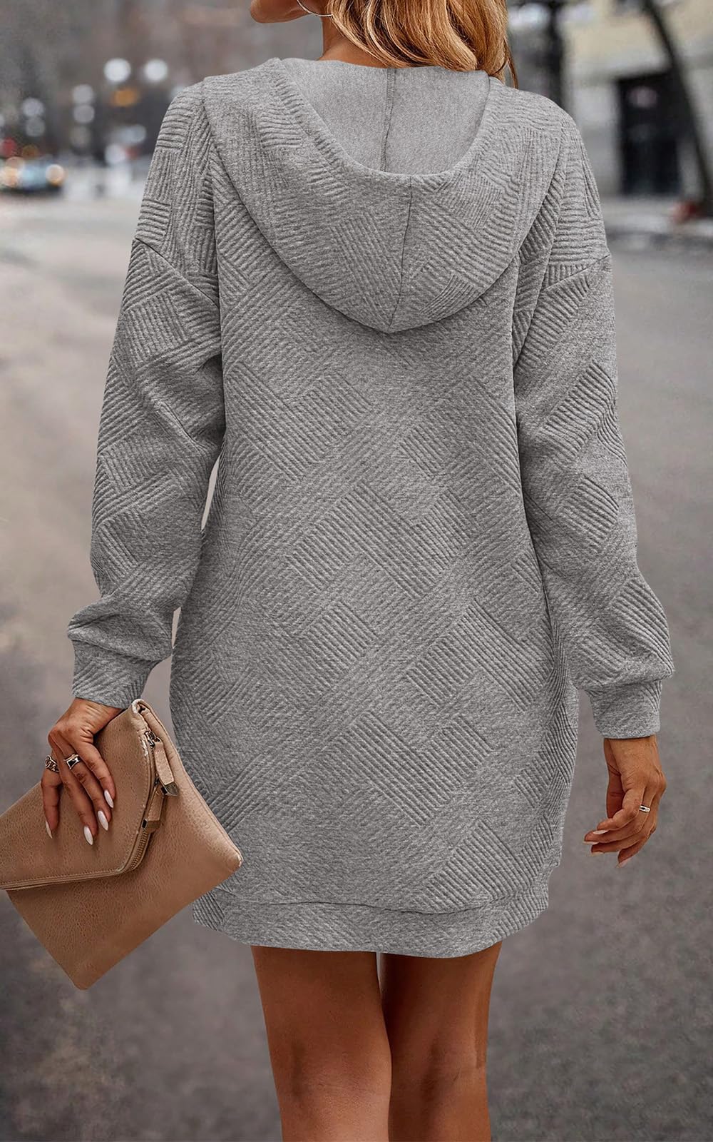 PRETTYGARDEN Long Sleeve Hoodies Dress 2024 Fall Trendy Texture Sweatshirts Outfits Button Hooded Dresses With Pockets