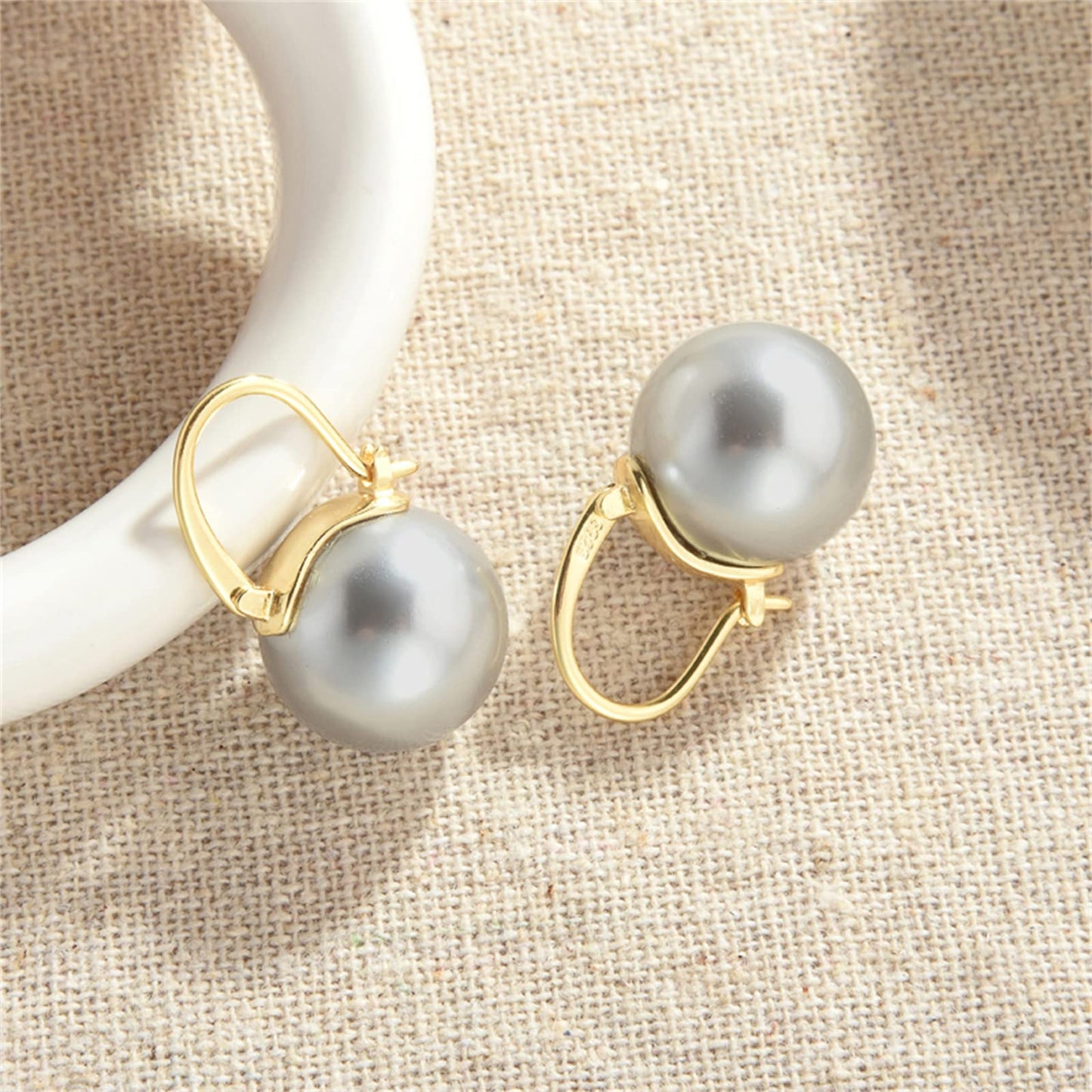 Pearl Earrings for Women Trendy, 14mm 925 Sterling Silver Pearl Drop Earrings Fashion, 18K Gold Plated Hypoallergenic Large Shell Pearl Hoop Earring Dangle Jewelry for Wedding Gift